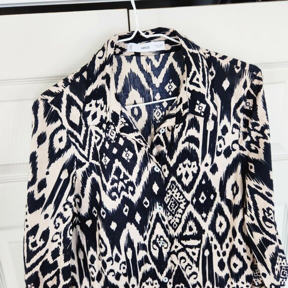 MNG Mango Fit and Flare Dress, Long Sleeve, Black and Beige Mini dress, cotton - Picture 4 of 7